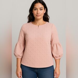 W5 Blush Pink Textured Polka Dot Blouse/Sweater